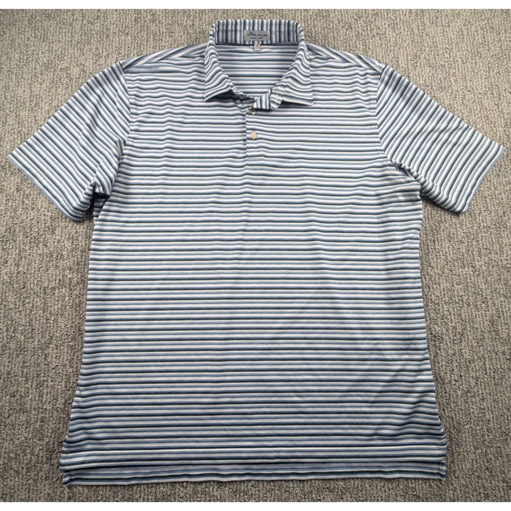 Peter Millar Polo Shirt Mens XL Blue Striped Summer Comfort Haig Point Golf‎